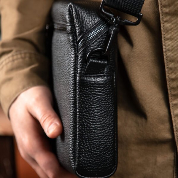 Шкіряна чоловіча сумка через плече City чорна, сумка мессенджер - Зображення 2