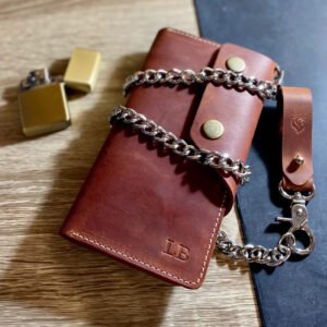 Байкерський великий іменний гаманець з ланцюжком та гравіюванням